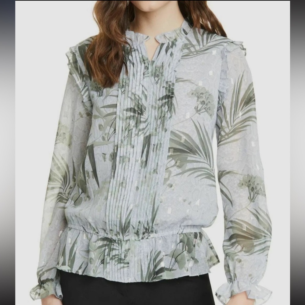 New Ted Baker Tibbine Blue Tropical Floral Print Blouse 26337